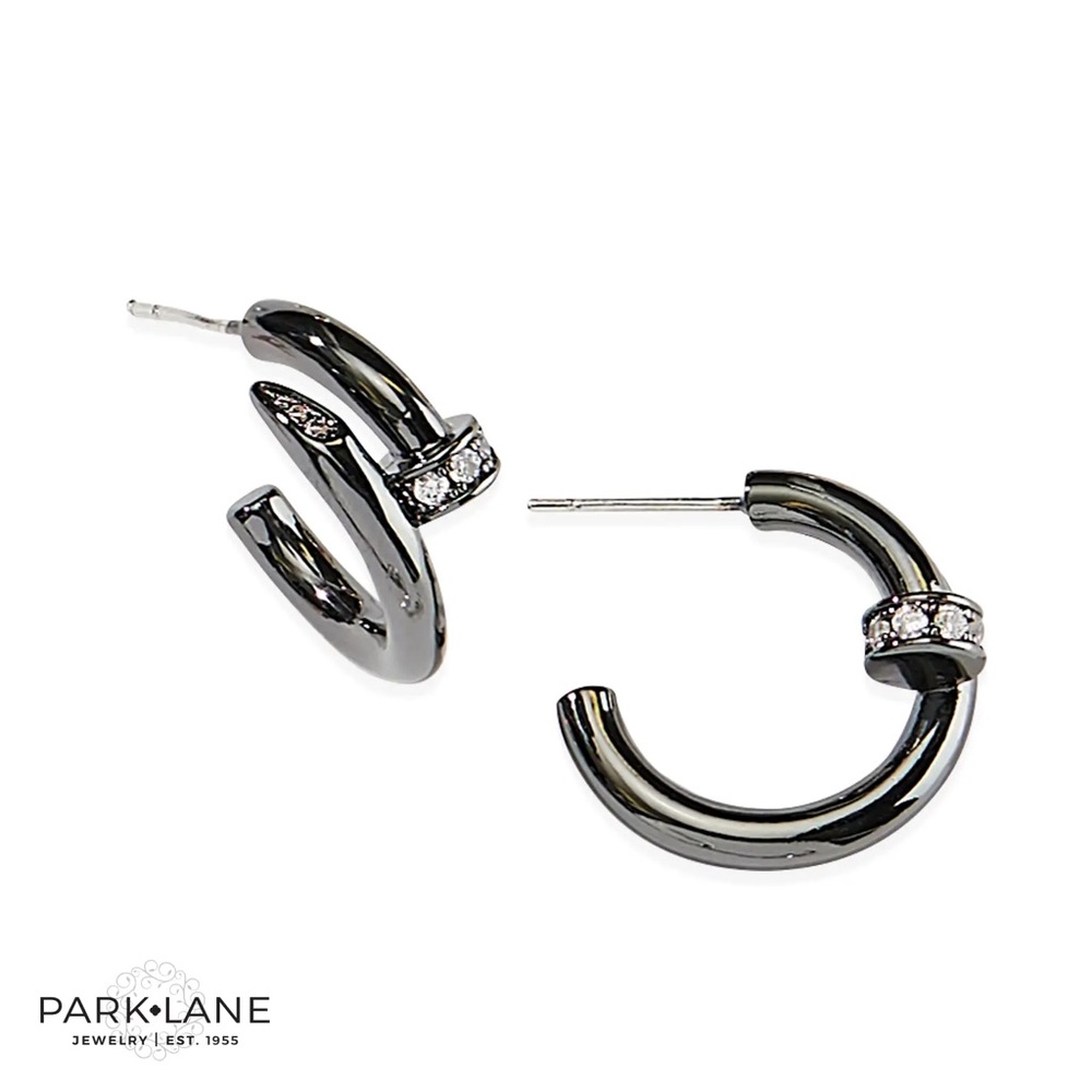 Park Lane Crest Hematite Metallic Nail Hoop Earrings
